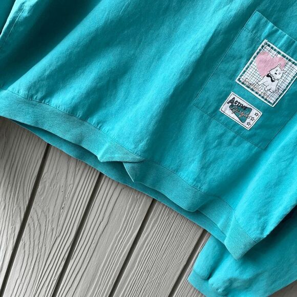 Vintage 90s Gitano Scottie Dog Cropped Shirt Teal M Y2K Kidcore Cute - Picture 8 of 12